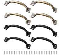 huoanpo 8 Pack Cast Iron Door Handles - Vintage Black and Bronze Cabinet Pulls for Cabinets, Garden Gates and Sheds|120mm Wooden Door Handles with ScrewsDoor Pulls