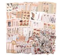 Huoberr Vintage Scrapbook Supplies Pack (200 Pieces) for Junk Journal Bullet Journals Planners Botanical Paper Stickers Craft Kits Aesthetic Cottagecore Collage Album
