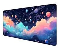 HUOCAIREN Anime Space Scene Desk Pad, Blue Pastel Galaxy Large Mouse Pad XL Cute, Cosmos Desk Mat, Aesthetic Stars Clouds and Planets Extended Mousepad, Game Mat, 35.4 x 15.7 in