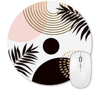 HUOCAIREN Boho Mid Century Round Mouse Pad, Abstract Computer Small Cute Mouse Pads, Black and White Arch Sun Mousepad for Men Laptop Office Desktop, Modern Minimalistic Leaves, 7.9 X 7.9 Inch