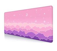 HUOCAIREN Cute Pink Desk Mat, Minimalist Large Gaming Mouse Pad Mousepad, Kawaii Anime Gaming Deskmat, Gradient Pastel Purple Clouds Computer Pad, Aesthetic Stars Moon Deskpad, 31.5 X 11.8 Inch