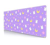 HUOCAIREN Kawaii Purple Large Gaming Mouse Pad, Cute Rabbit Bunny Stars Desk Mat, Aesthetics Desk Pad for Work, Office, Home, Anti-Slip Rubber Mice pad for Computer & Laptop, 31.5 X 11.8 Inch