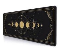 HUOCAIREN Moon Phases Large Mouse Pad, Celestial Moon Cycle Lunar Chart in Black and Gold Desk Pad, Stars in Space Horoscope Desk Mat, Mystical Astronomy Mouse Pads for Gamer Home&Office, 31.5x11.8 In