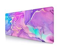 HUOCAIREN Pink Marble Large Mouse Pad, Purple & Blue Golden Desk Mat, Modern Abstract Computer Desk Pads for Office, Non-Slip Laptop Computer Pad, 31.5x11.8 in