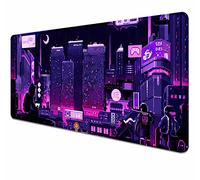 HUOCAIREN Retro Vaporwave Large Mouse Pad for Desk, Neon Tokyo Street Pixel Art Desk Pad, Purple Japanese Anime Gaming Mouse Pad XXL, Skyline City Desk Mat, 35.4 x 15.7 in