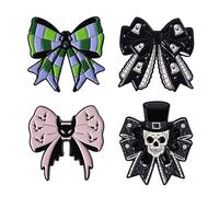 HUOENCUO 4 Pack Punk Goth Brooch Pin - Spider, Skull, Ghost Bowknot Badge for Jacket, Lapel, Bag, Dress Decoration, Vintage Metal Alloy Pins with Enamel Painting