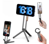 Huogantom Magnetic Phone Tripod, Aluminum Alloy Mini Foldable Tripod for Cell Phone, Travel Essential Adjustable Phone Stand for Desk/Handheld, Compatible with iPhone 16/15/14/13/12 Series, Black