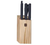 Huohou 6-Piece Stainless Steel Kitchen Knife Set with Wooden Block - 30Cr13 Blades, Hand-Polished Edges, Ergonomic PP Handles, Double-Inclined Pine Holder, Sharp and Durable Cooking Knives for Home Us