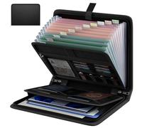 Huolewa Fireproof Accordion File Organizer, Portable Expanding File Folder with Waterproof Zipper&Labels, Black Document Organizer with 12 Pockets, File Organizer for Important Document/Paper Storage
