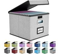 Huolewa Upgraded Portable File Organizer Box with Lid, Collapsible Linen Hanging Filing Storage Boxes with Plastic Slides, Decorative Home/Office Filing System Box for File and Folders Storage (Gray)