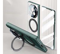 HUOLUNGJIN 3-Piece Set Compatible with Honor Magic V3 Case Clear with Kickstand,Clear Protective Cover with Adjustable Stand & Ring Holder,Anti-Yellowing Design (Green)