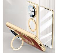 HUOLUNGJIN 3-Piece Set Compatible with Honor Magic V3 Case Clear with Kickstand,Clear Protective Cover with Adjustable Stand & Ring Holder,Anti-Yellowing Design (Gold)