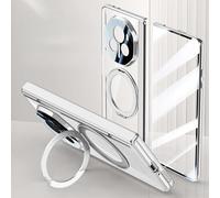 HUOLUNGJIN 3-Piece Set Compatible with Honor Magic V3 Case Clear with Kickstand,Clear Protective Cover with Adjustable Stand & Ring Holder,Anti-Yellowing Design (Silver)