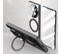 HUOLUNGJIN 3-Piece Set Compatible with Honor Magic V3 Case Clear with Kickstand,Clear Protective Cover with Adjustable Stand & Ring Holder,Anti-Yellowing Design (Black)