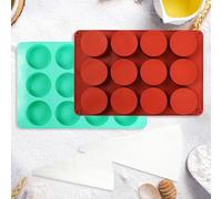 HUOMAQFAN 2Pcs 12-Cavity Round Silicone Moulds with Piping Bags, Non-Stick Baking Trays for Mini Cheesecake, Sandwich Cookies, Jello Shots & More, Reusable Food Grade Bakeware