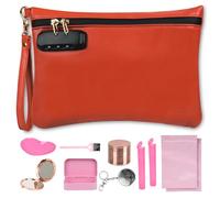 HUONIC PU Leather Storage Bag with 8 PCS Accessories, 10'' X 7.8'' Medium Cosmetic Organization Case with Combination Lock, Waterprrof Travel Storage Pouch, Great Gifts Ideal (Red Orange)