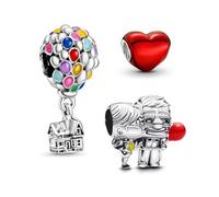 HuooNew 925 Sterling Silver Charms, Heart & Arrow, Sparkling Heart Double Dangle Birthday Cake Charm Fits Pandora Bracelets, Mother's Day Jewellery, Gifts for Women, Small, Zinc, Zircon