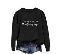 HUOQI Life is Better with My Boys Sweatshirt for Women Funny Sweatshirt with Mom Letter Casual Pullover Tops American Sweaters, black, XL