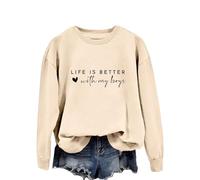 HUOQI Life is Better with My Boys Sweatshirt for Women Funny Sweatshirt with Mom Letter Casual Pullover Tops American Sweaters, beige, S