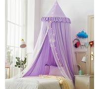 HUOQOU Bed Canopy for Girl Double Layer Princess Round Dome Children Dreaming Mosquito Net Bed Linen Girls Room Castle Play Tent Hanging House Decor Reading Corner Canopies(Purple/White)