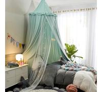 HUOQOU Bed Canopy for Girl Double Layer Princess Round Dome Children Dreaming Mosquito Net Bed Linen Girls Room Castle Play Tent Hanging House Decor Reading Corner Canopies(Green/White)