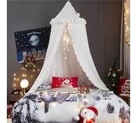 HUOQOU Bed Canopy for Girl Princess Round Dome Children Dreaming Mosquito Net Bed Linen Girls Room Castle Play Tent Hanging House Decor Reading Corner Canopy(White)