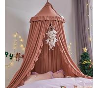 HUOQOU Bed Canopy for Girl Princess Round Dome Children Dreaming Mosquito Net Bed Linen Girls Room Castle Play Tent Hanging House Decor Reading Corner Canopy(Bean Paste Red)