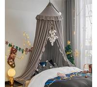 HUOQOU Bed Canopy for Girl Princess Round Dome Children Dreaming Mosquito Net Bed Linen Girls Room Castle Play Tent Hanging House Decor Reading Corner Canopy (Grey)