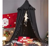 HUOQOU Bed Canopy for Girl Princess Round Dome Children Dreaming Mosquito Net Bed Linen Girls Room Castle Play Tent Hanging House Decor Reading Corner Canopy(Black)