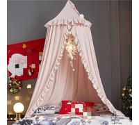 HUOQOU Bed Canopy for Girl Princess Round Dome Children Dreaming Mosquito Net Bed Linen Girls Room Castle Play Tent Hanging House Decor Reading Corner Canopy (Pink)