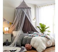 HUOQOU Bed Canopy for Girls Double Layer Princess Round Dome Children Dreaming Mosquito Net Bed Linen Girls Room Castle Play Tent Hanging House Decor Reading Corner Canopies(Grey/White)