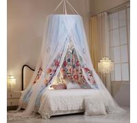 HUOQOU Double Layer Princess Round Dome Canopy Bed Curtain for Girls Adults Children Dreamy Mosquito Net Cute Bedroom Decoration Castle Play Tent Reading Corner (Qingfeng Flower)