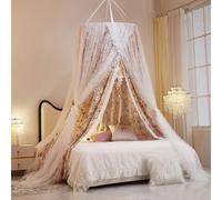 HUOQOU Double Layer Princess Round Dome Canopy Bed Curtain for Girls Children Dreamy Mosquito Net Cute Bedroom Decoration Castle Play Tent Reading Corner (Eternal Flower)
