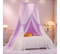 HUOQOU Double Layer Princess Round Dome Canopy Bed Curtain for Girls Children Dreamy Mosquito Net Cute Bedroom Decoration Castle Play Tent Reading Corner (Purple/White)