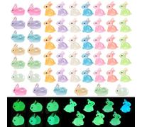 HUORV 53Pcs Easter Mini Resin Bunny Glow in the Dark Luminous for Dollhouse Accessories, Micro Fairy Garden Decor, Easter Egg Fillers, Party DIY Craft with Tiny Little Bunnies Animals