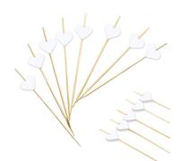 Huotflame Cocktail Skewers 100 Pieces - 12 cm Bamboo Skewers with White Heart Decoration - Perfect for Valentine's Day, Wedding, Birthday, Finger Food, Cocktails, Snacks and Party Decorations