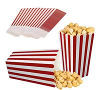Huotflame Popcorn Bags Pack of 30 - Classic Red/White Striped Design, 250 g Thick Paper, Sturdy Base, Oil-proof & Safe for Snacks, Easy Folding Assembly - Perfect for Candy Bar Accessory Set