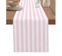 Huotupsine Pink Striped Cotton Linen Rectangle Table Runners 13"x108", Modern Farmhouse Pink White Stripes Coffee Table Runner Dresser Scarves Luxury Table Runners for Party Wedding Banquet Dinner