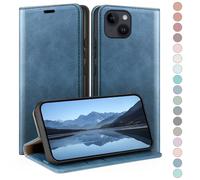 HUOUH for iPhone 13 5G 6,1" Wallet case with RFID Blocking PU Leather,Credit Card Holder,Flip Folio Book Phone cases Shockproof Cover Women Men for Apple 13 case Bright Blue