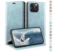 HUOUH for iPhone 15 Pro 6.1" Wallet case with RFID Blocking PU Leather,Flip Folio Book covers,Credit Card Holder Shockproof Phone case Women Men for Apple 15 Pro case Sky Blue