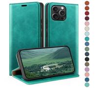 HUOUH for iPhone 16 Pro 6.3" Wallet case with RFID Blocking PU Leather,Flip Folio Book covers,Credit Card Holder Shockproof Phone case Women Men for Apple 16 Pro case Blue Green
