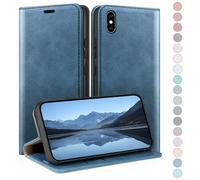 HUOUH for iPhone X/XS 5,8" Wallet case with RFID Blocking PU Leather,Credit Card Holder,Flip Folio Book Phone cases Shockproof Cover Women Men for Apple X/XS case Bright Blue