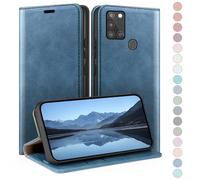 HUOUH for Samsung Galaxy A21S Wallet Case with RFID Blocking PU Leather, Synthetic Pocket Cards Phone Cases Shockproof Cover with Slots for Samsung A21S Case Bright Blue