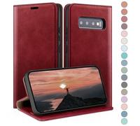 HUOUH for Samsung Galaxy S10 Plus RFID Blocking PU Leather Wallet Case, Synthetic Pocket Cards Phone Cases Shockproof Cover with Slots for Samsung S10 Plus Red