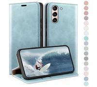 HUOUH for Samsung Galaxy S21 FE Wallet case with RFID Blocking PU Leather,Credit Card Holder,Flip Folio Book Phone cases Shockproof Cover Women Men for Samsung S21 FE case Sky Blue