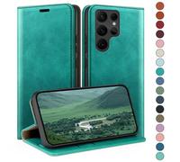 HUOUH for Samsung Galaxy S23 Ultra Wallet case with Credit Card Holder,RFID Blocking PU Leather,Flip Folio Book Cover Shockproof Phone cases Women Men for Samsung S23 Ultra Blue Green
