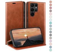 HUOUH for Samsung Galaxy S24 Ultra Wallet case with Credit Card Holder,RFID Blocking PU Leather,Flip Folio Book Cover Shockproof Phone cases Women Men for Samsung S24 Ultra Light Brown