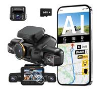 Hupejos AI Dash Cam Front and Rear, 4 Channel 4K STARVIS 2, 3" Touch Screen, Driver Monitoring System, 360° View Dashcam 4K+1080P*3, 64G Card, CPL 5G Wi-Fi GPS, Night Vision, 24/7 Parking Mode, V8 MAX