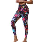 Hupplle Women's 80s Leggings Printed High Waisted Buttery Soft Stretchy Yoga Workout Pants Neon Outfits Tights, Neon Splash, M