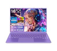 HUQPPQ 16 Inch Laptop 12GB RAM 512GB SSD Celeron N5095, FHD 1920×1200 IPS Display, Gaming Laptops with Win11 Pro,Wi-Fi 6, USB 3.0, Type C, Mini-HDMI, Portable Purple Laptop for Work & School